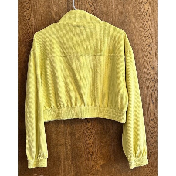 Aerie Jacket Womens Small Cropped Ribbed Corduroy Zip Up Jacket Pockets Yellow - Picture 2 of 4